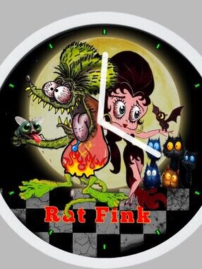 Rat Fink  And Betty Boop Graphic Wall Clock - Colorful Monster & Pin-Up Art